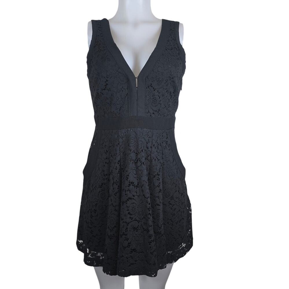 Free People Black Sleeveless Lace Overlay Cut-Out Back Women's Dress S
